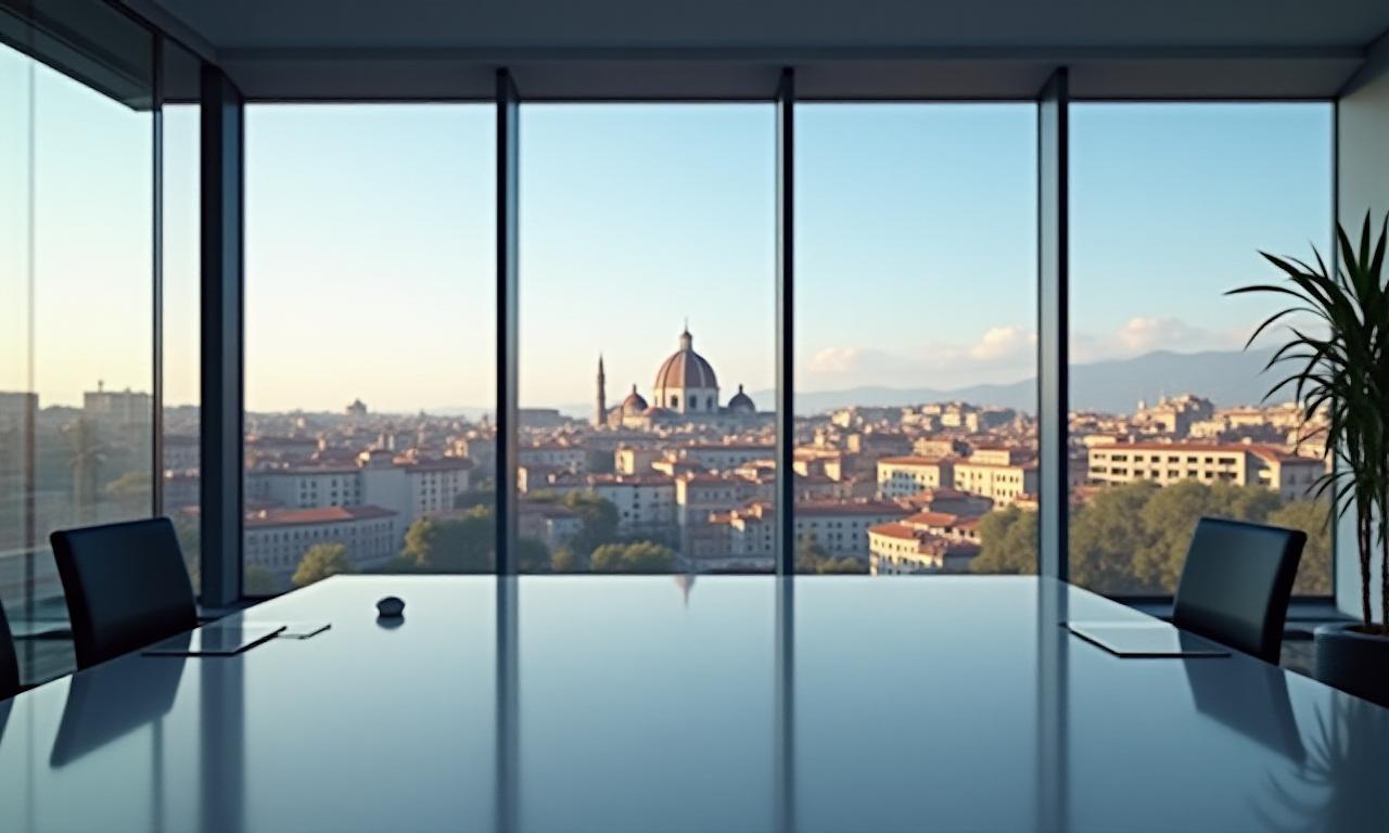 Vista panoramica di un ufficio pulito con vista su Roma